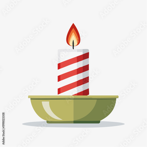 Candle with Red and White Stripes on a Green Holder