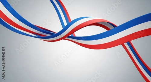 Intertwined red white and blue ribbons on gray background for patriotic celebrations and events