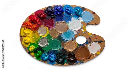 Artist palette with assorted paint colors