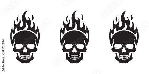Three Flaming Skulls Vector Illustration Set
