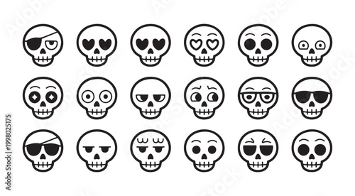 Collection of Skull Emoticon Icons with Different Moods
