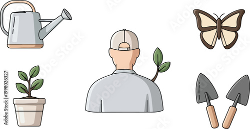 Man Gardening With Tools.