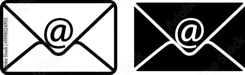 Email icon set two variations of a black and white envelope with symbol