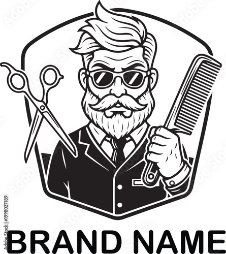 Vintage barber holding hairdressing tools in stylized illustration