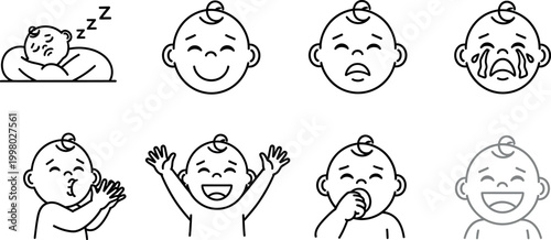 Baby face emotions a collection of line art illustrations