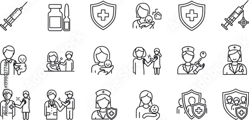 Medical icons set healthcare protection and vaccination symbols