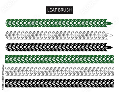 Leaf vector Illustrator brush pattern. Infinity brush green, black and white. Silhouette brush. Decorative brush for Card, invitation and designs