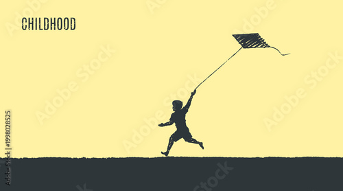 Carefree Childhood - Boy running with kite