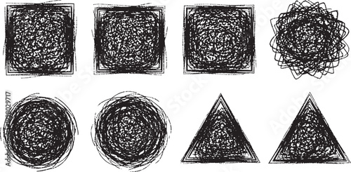 Hand-Drawn Scribble Shape Set - Rough Charcoal Textured Geometric Vector Pack