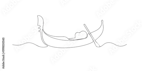 One line drawing of Venice gondola. Continuous line of classic boat on canal. Italian travel icon concept. Modern minimalist style. single line art vector illustration.