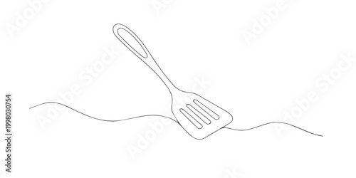 one line drawing of kitchen spatula. Continuous line of simple cooking utensil. Food preparation concept. Modern minimalist style. single line art vector illustration.