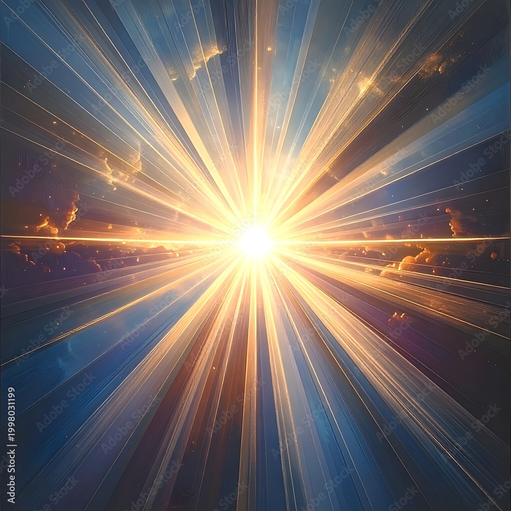 Fototapeta premium A vibrant sunburst radiates from the center against a cloudy sky