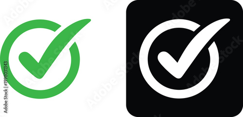 Green and white checkmark in circle symbol