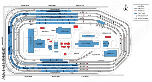 Aerial View of a Complex Train Yard and Maintenance Facility.