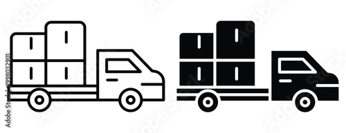 Black and White Illustrations of Delivery Trucks with Cargo Boxes
