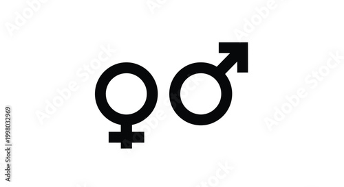 Minimalist black vector graphic design showing the standard male and female gender symbols side by side
