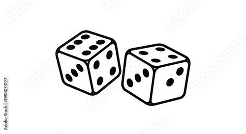 Simple illustration of two white dice with black dots showing numbers six and four