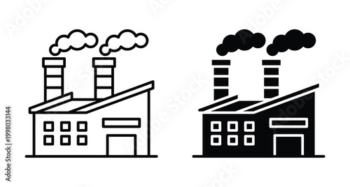 Industrial Factory Illustration in Black and White with Smoke Emission