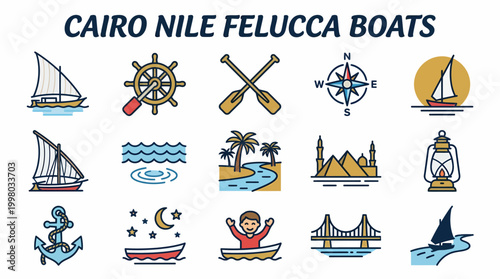 Cairo Nile Felucca Boats Icon Set