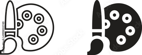 Art supplies duo palette and knives black and white icon set