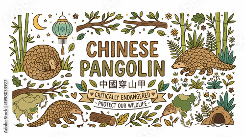Chinese Pangolin Critically Endangered Wildlife Protection Banner