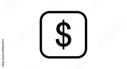 A simple black and white illustration depicting a dollar sign enclosed within a rounded square frame