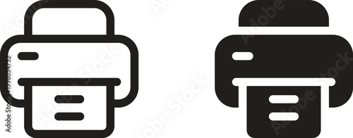 Two printer icons black and white line art representation of printing devices