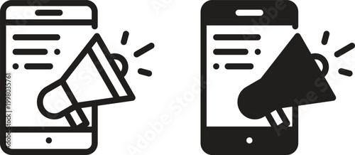 Mobile notification icon set two smartphones displaying alert messages