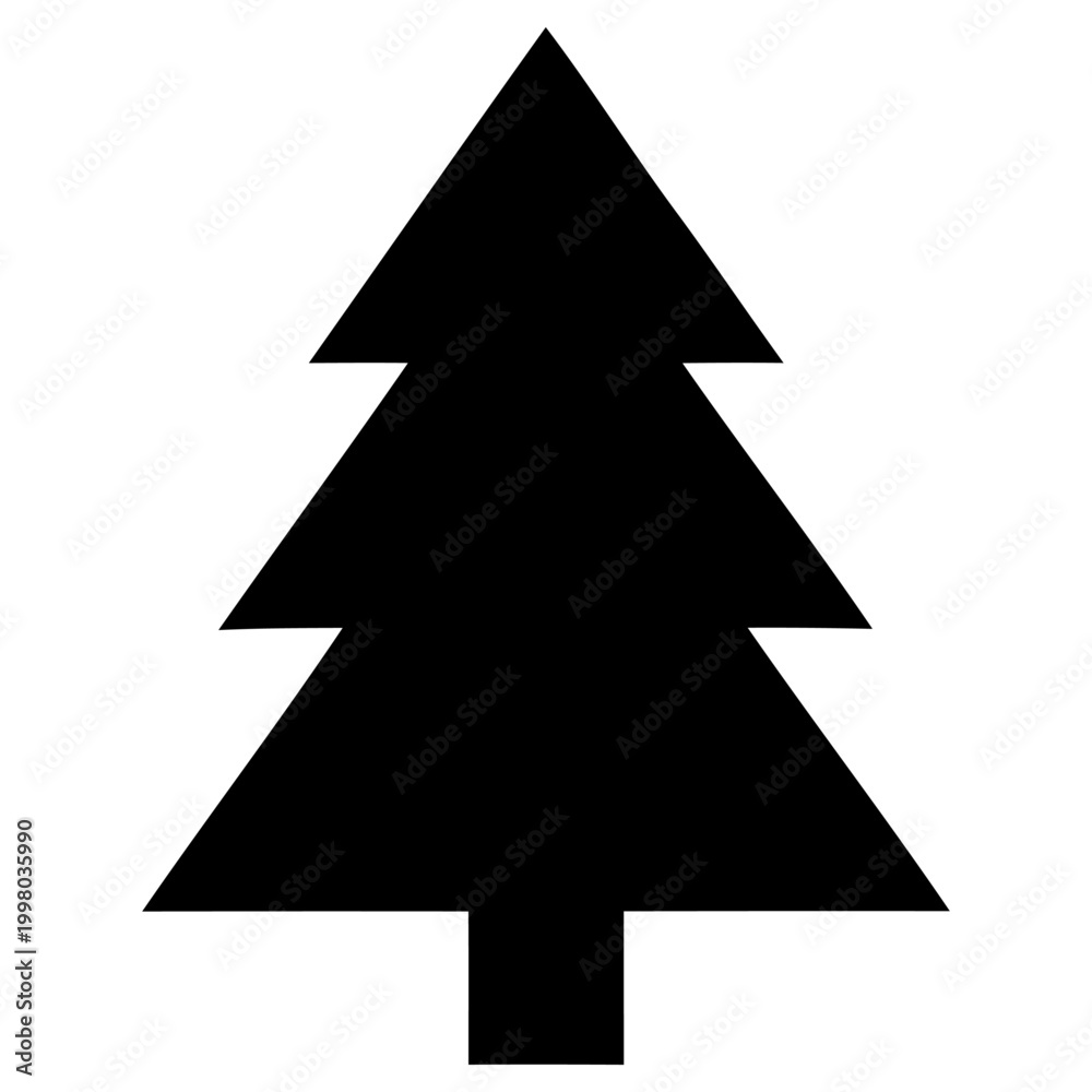 Obraz premium A simple black vector graphic illustration depicting a stylized Christmas pine tree, perfect for holiday season designs and winter-themed festive projects.