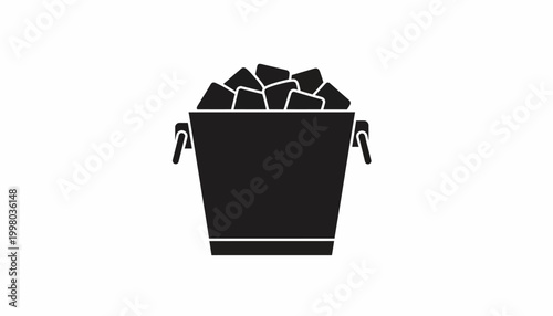 Black coal bucket, coal bucket icon, charcoal container, mining symbol