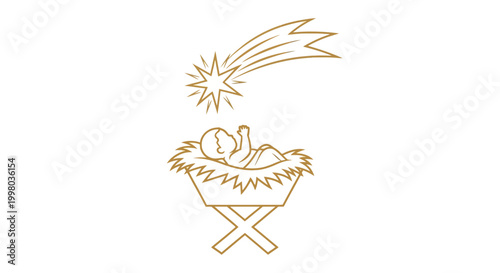 Foto Christmas, nativity scene, golden, icon, vector, star of Bethlehem, baby Jesus,