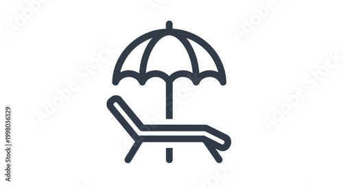Beach chair, umbrella, lounge icon, vector, black, minimalist design, summer, vacation, relaxation symbol