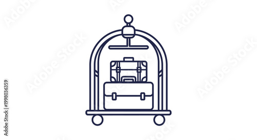 Hotel Service Cart, Luggage Trolley, Travel Transport Icon, Blue Line Illustration, Hospitality Symbol