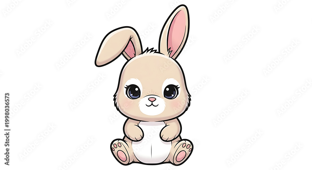 Fototapeta premium Cute cartoon rabbit, adorable bunny illustration, pastel animal, sweet character design