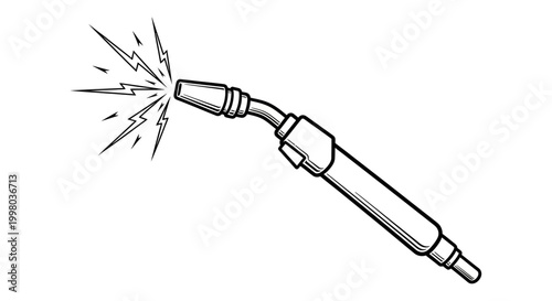 Welding torch, plasma cutter, soldering iron, industrial tool, black and white vector