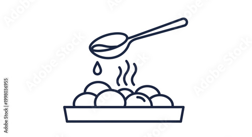 Dumpling icon, steamed dumplings, spoon pouring, Asian food symbol, vector illustration