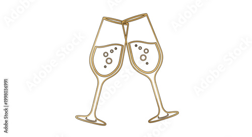 Golden champagne glasses, clinking wine glasses, celebratory illustration, luxury drinkware, toast icon