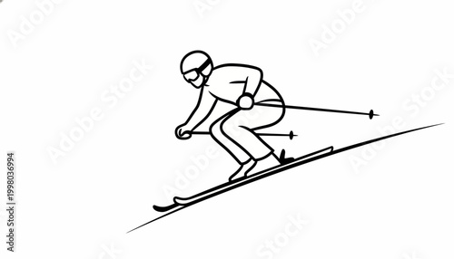 Skiing, Ski, Vector, Sports, Winter, Athlete, Line Art, Illustration, Black, White, Icon, Graphic, Element