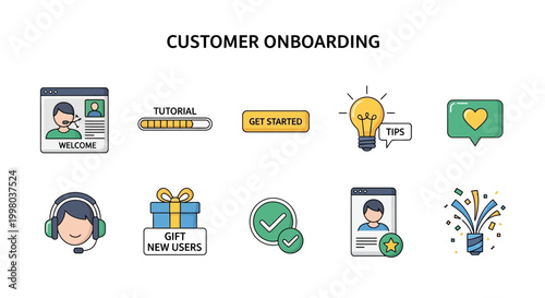 Customer Onboarding Process Flowchart Icons.
