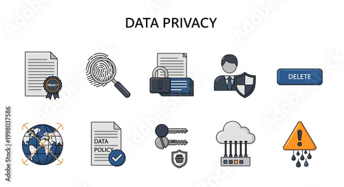 Data privacy protection concept icons set.