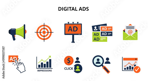 Digital advertising icons and concepts.