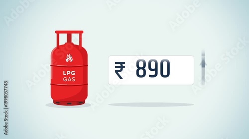 LPG Gas Cylinder Price Rise in India Animation Showing Fuel Cost Increase and Inflation Concept