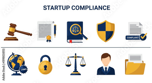 Flat Illustration of Startup compliance and business law.