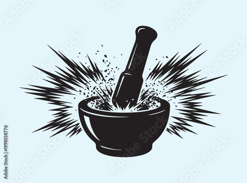 Isolated black outline of a pestle and mortar for clean graphic design in organic spice and herb branding and promotional menu marketing materials