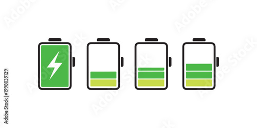 Battery level indicators full three quarters half and quarter charge