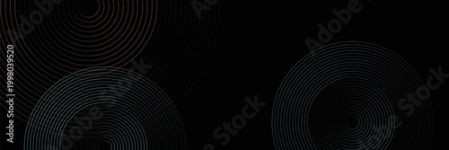 Abstract glowing circle lines on balck background. Geometric stripe line art design. Modern shiny red and blue lines. Futuristic technology concept.