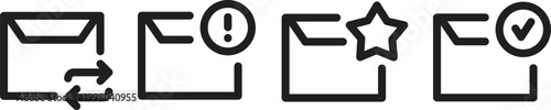 Black and white icons mail exclamation star and check mark in rectangles