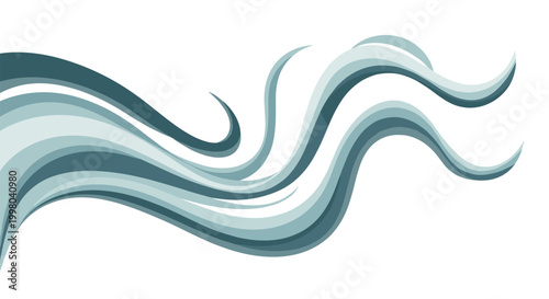 Stylized blue water waves or wind gusts in flowing abstract design capture movement and fluid dynamics for natural elements branding.