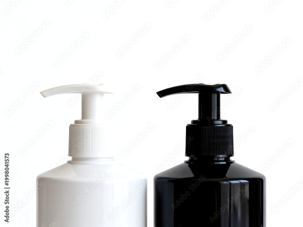 Obraz premium Two Plastic Pump Bottles on White Background