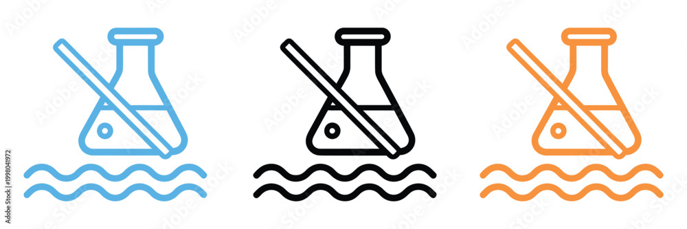 Obraz premium Beaker test tube icon, three color styles, laboratory experiment graphics, science research symbols, vector illustration